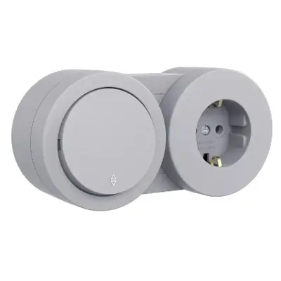 Intrerupator Cap Scara si Priza Schuko PT xOne Ovivo OV00927, 10A, 250V, IP20, gri