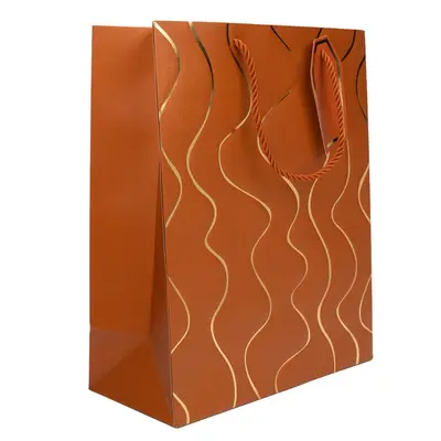 Pungi cadou model valuri aurii - maro (set 12 buc) - Medie - 26x32x12cm
