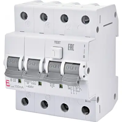 Intrerupator automat RCBO 3P+N 25A/30mA curba B Tip A 6kA KZS-4M Eti 002174906