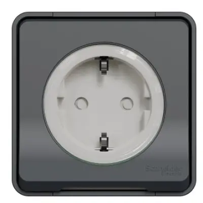 Priza 2P+E Schneider Mureva MUR36034, obturatoare, fara surub, 16A, 250V, IP55, PT gri