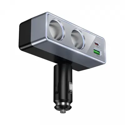 HOCO Incarcator Auto HOCO Z65B, 240W, 1 x USB-A - 1 x USB-C - 2 x Extensie Bricheta, Negru