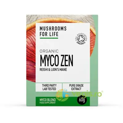 Pulbere Myco Zen Reishi si Lions Mane 1000mg Pure Grade Extracts Ecologica/Bio 60g