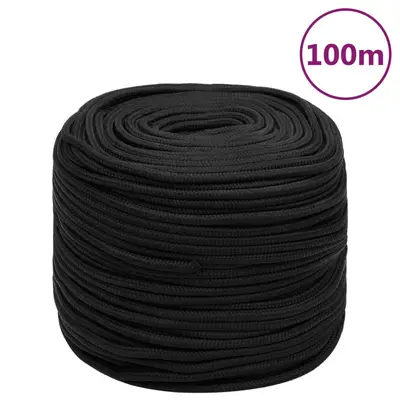 Franghie de barca, negru complet, 8 mm, 100 m, polipropilena