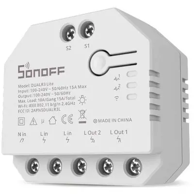 Releu inteligent Sonoff Dual R3 Lite , Wireless, 2 canale, Alb