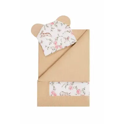 Set 2 piese, Qmini, Pentru patut, carucior si cosulet, Cu paturica si pernuta cu urechi, Din…