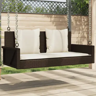 Banca de balansoar cu perne, maro, 119x56x48 cm, poliratan