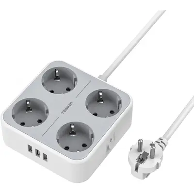 Prelungitor Tessan TS-302, 4 prize, 3 USB 3A, cablu 1.5m TS-302