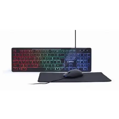 GEMBIRD Kit Gembrid 3 in 1 KBS-UML-01 - Tastatura, RGB LED, USB, Black + Mouse Optic, USB, Black +…