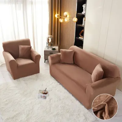 Husa Elastica, 180cm-230cm, pentru Canapea 3 Locuri - L - Jojo Home, Catifea, Maro