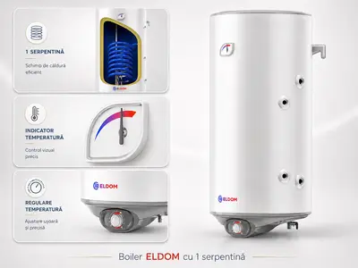 Boiler termoelectric cu o serpentina Eldom GREEN LINE WVF12046FSR 120 Litri 3 Kw serpentina pe…