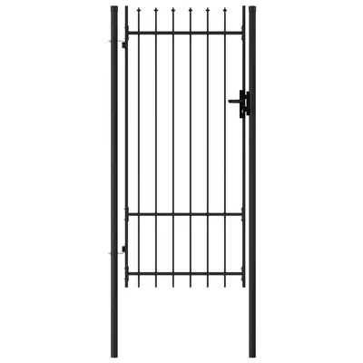 Poarta de gard cu o usa, varf ascutit, negru, 1 x 2 m, otel
