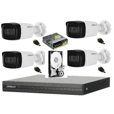 Sistem complet de supraveghere Dahua DH-4CEXT80MA-5MP HDCVI cu 4 camere de exterior de 5MP, 3.6mm…