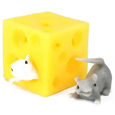 Toi-Toys Jucarie antistres Cascaval cu 2 soriceii elastici, 5 cm Toi-Toys TT35098A