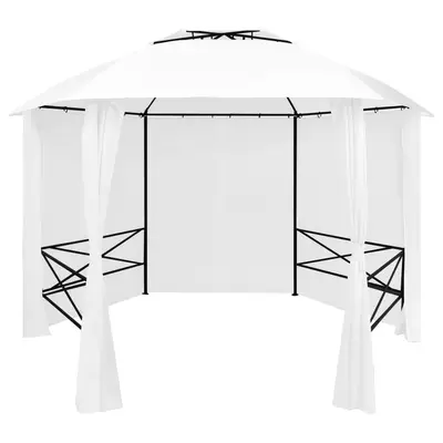 Pavilion de gradina cu perdele, alb, 360x312x265 cm, 180 g/m2