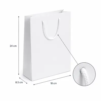 Pungi cadou dreptunghiulare uni - alb (set 12 buc) - Mică - 18x24x8,5cm