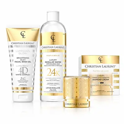 Set Christian Laurent Luxury – Gel facial Luminous Glow 150ml, Apa micelara 24K Gold 500ml, Crema…