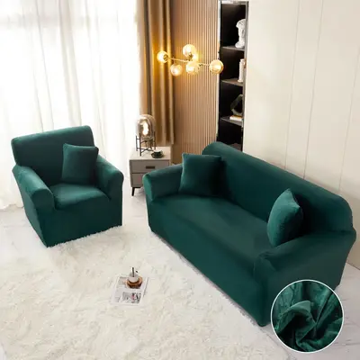 Husa Elastica, 180cm-230cm, pentru Canapea 3 Locuri - L - Jojo Home, Catifea, Verde Smarald