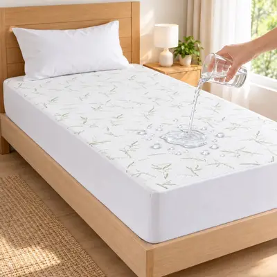 Protectie Saltea Impermeabila din Bambus, 90x200 cm, cu Elastic, Husa de Protectie cu Fibre de…