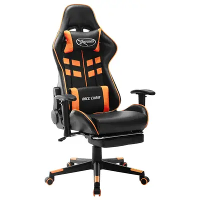 Scaun gaming cu suport picioare, negru/oranj, piele ecologica
