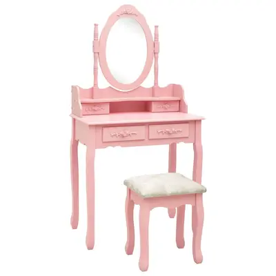 Set masa de toaleta cu taburet roz 75x69x140 cm lemn paulownia