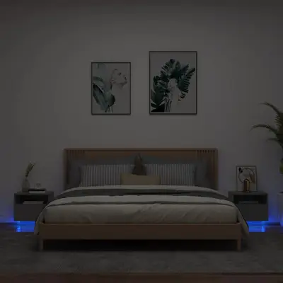 Noptiere cu lumini led, 2 buc., negru, 40x39x37 cm