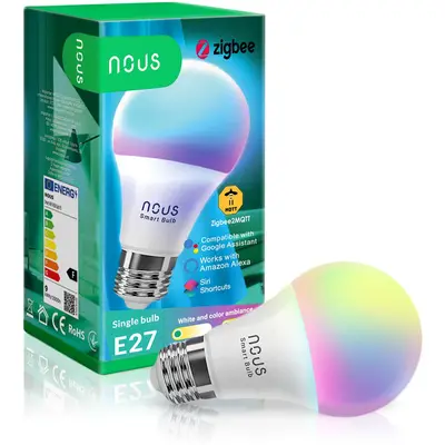 Nous Bec LED RGB inteligent Nous P3Z, ZigBee, E27, 9W, 810 lm, lumina colorata (2700-6500K)…