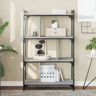 Biblioteca cu 4 niveluri gri sonoma 76x32x123 cm lemn compozit