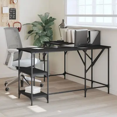 Birou, negru, 139x139x75 cm, lemn prelucrat