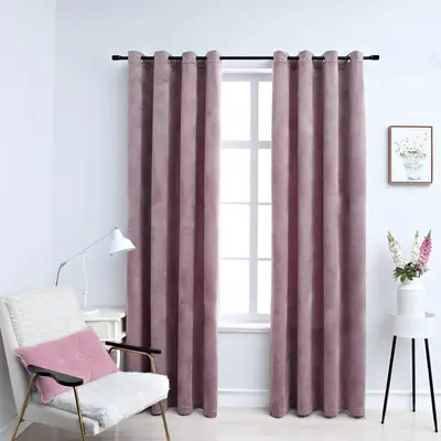 Draperii opace cu inele 2 buc. roz antichizat 140x225cm catifea