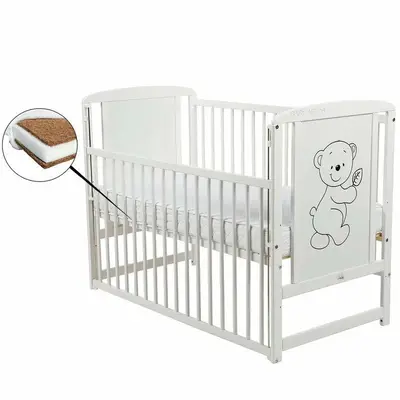 Patut din lemn bebe, 120x60 cm, Cu laterala culisanta, Din lemn de pin si mdf, Stabil si rezistent…