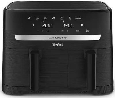 Friteuza cu aer cald Tefal Dual Easy Fry Essential EY901N10, 8.3 l, 7 programe, 2700 W, Afisaj LCD…