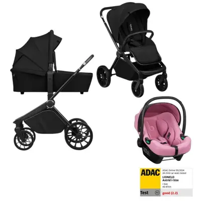 Carucior 3 in 1, Lionelo, Mika Plus, Cu scoica auto Roz testata ADAC, Reversibil, Cu sistem de…