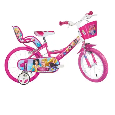 Bicicleta cu pedale, Dino Bikes, Princess, Cu roti ajutatoare, Cu cosulet frontal, Cu scaunel…