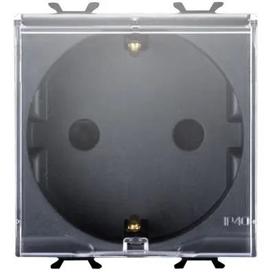 Priza cu capac transparent 2 module Gewiss Chorus GW12242, negru satin