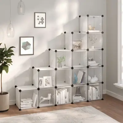Organizator cub de depozitare cu usi, 15 cuburi, transparent pp