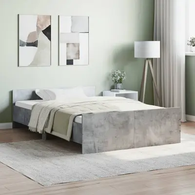 Cadru de pat cu tablie la cap/picioare, gri beton, 120x200 cm