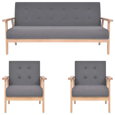Set de canapele, 3 piese, gri inchis, material textil