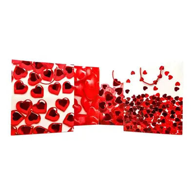 Pungi cadou dreptunghiulare mix 4 modele - Inimi (set 12 buc) - Medie - 26x32x10cm