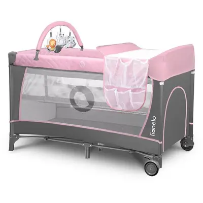 Patut pliant, Lionelo, Flower, Cu doua nivele, Cu arcada, Geanta transport, Masuta de infasat, Bara…