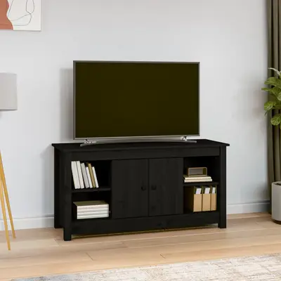 Comoda tv, negru, 103x36,5x52 cm, lemn masiv de pin
