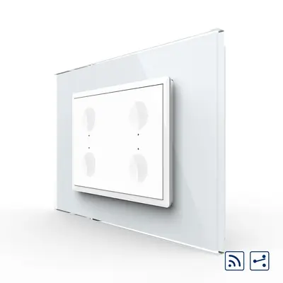 Intrerupator cvadruplu cap scara / cap cruce wireless cu touch Livolo cu rama din sticla, standard…