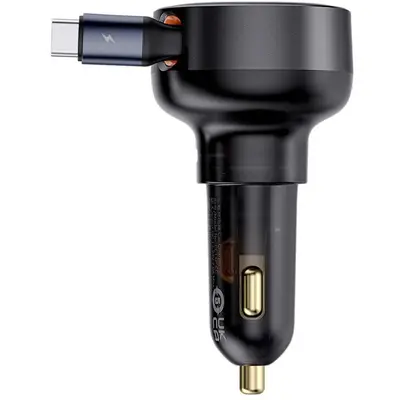 BASEUS Incarcator auto Baseus Enjoyment Pro, 60W, cu cablu retractabil USB-C, Negru