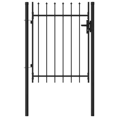 Poarta de gard, o usa, cu varf sulita, negru, 1 x 1,2 m, otel