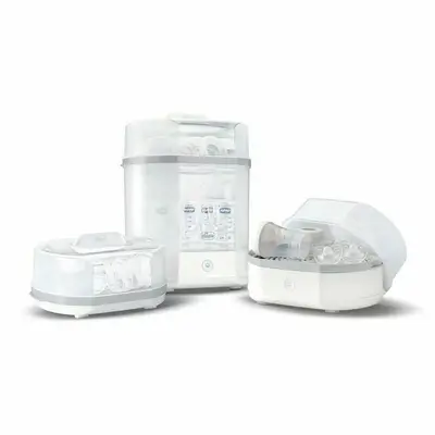 Sterilizator electric cu aburi, Chicco, 3 in 1 Steril Natural, Pentru biberoane, tetine si suzete…