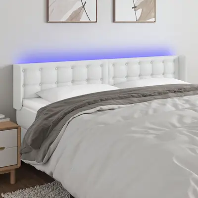 Tablie de pat cu led, alb, 163x16x78/88 cm, piele ecologica