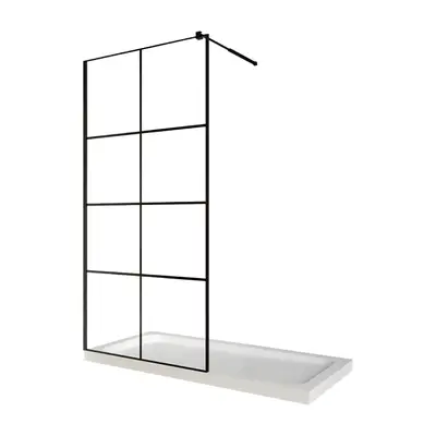 Paravan dus walk in / Perete dus sticla cu model Windows 101 6 mm profil negru mat tija extensibila…