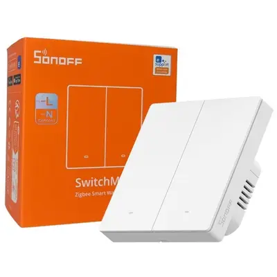 Intrerupator inteligent Sonoff ZBM5-2C-86W, 2 canale, 10A, Zigbee, Alb