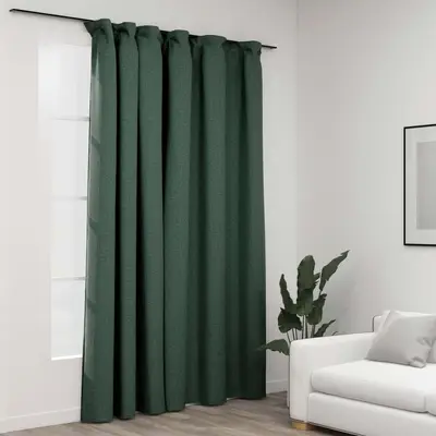 Draperie opaca, aspect de in, verde, 290 x 245 cm, cu carlige