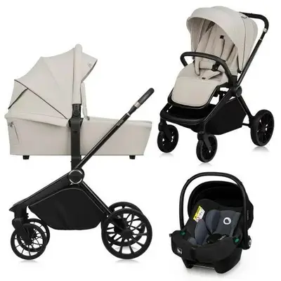 Carucior 3 in 1, Lionelo, Mika Plus, Cadru din aluminiu, Cu landou intarit si salteluta moale, Cu…