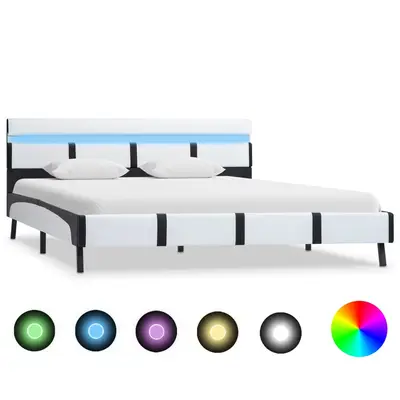 Cadru de pat cu led, alb, 140 x 200 cm, piele ecologica
